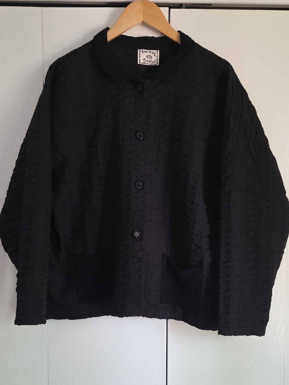 Jackie Loves John Black Silk  Lagenlook Blazer L